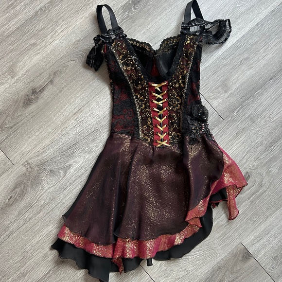 Red, Black and Gold Spanish/Tango Style Figure Skating Dress - Picture 5 of 6